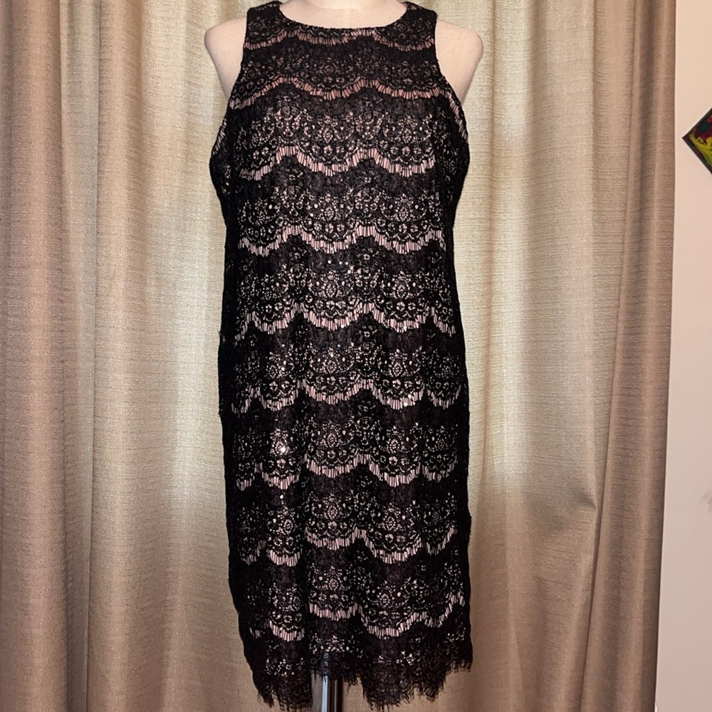 RN Studio by Ronni Nicole Black Lace Nude Underlay Cocktail Dress Womens Size 8